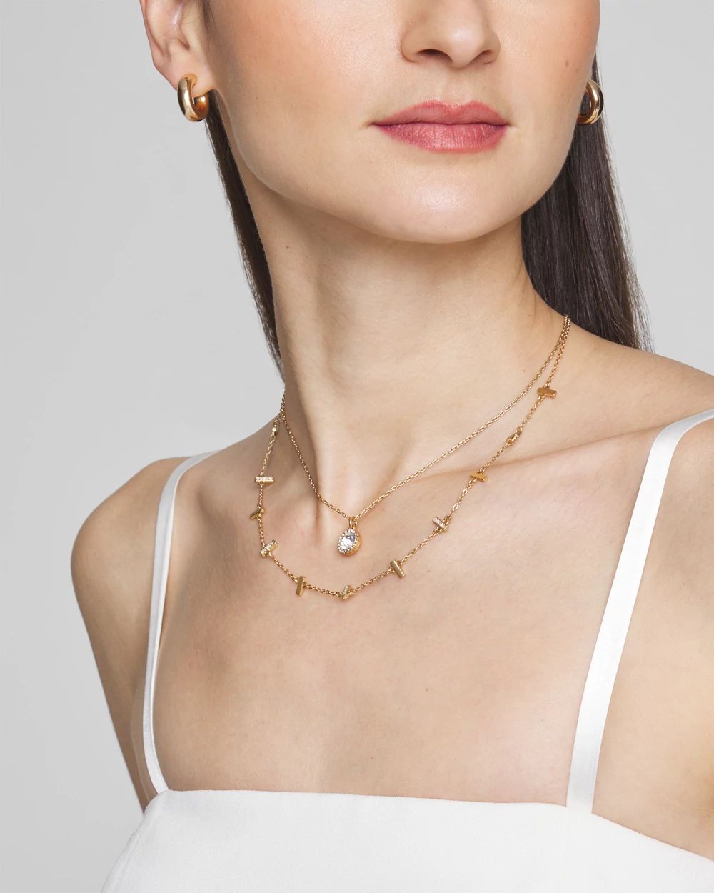 Gold Crystal Multi Bar Multi Strand Necklace White House Black Market